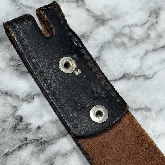 Western Tooled Black Leather Belt Strap Mens Size 44 Embossed Snap On No Buckle - Picture 2 of 14